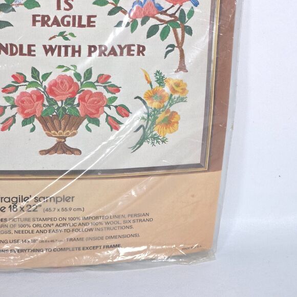 Vintage Bucilla Life Is Fragile Cross Stitch Kit 3635 Needlecraft Sampler‎ Linen - Picture 6 of 11